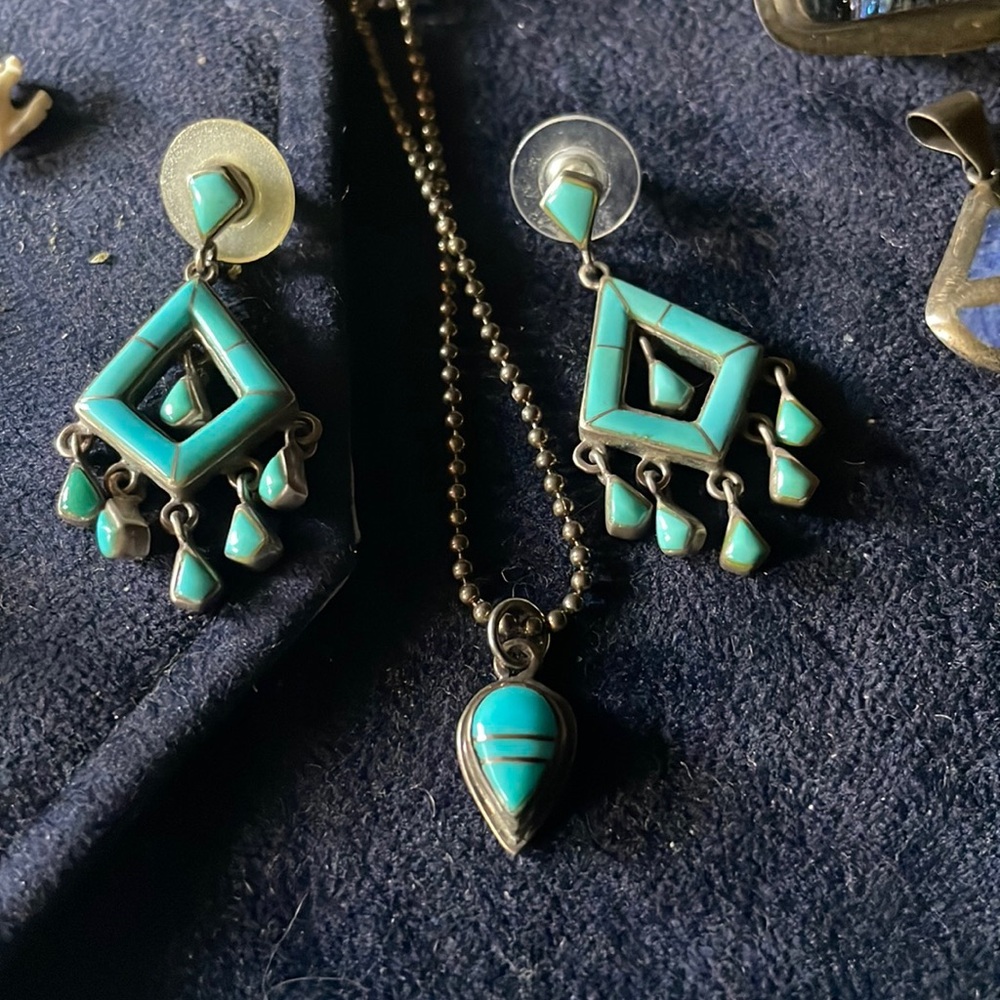 Sold Teds Turq Silver Drop Set